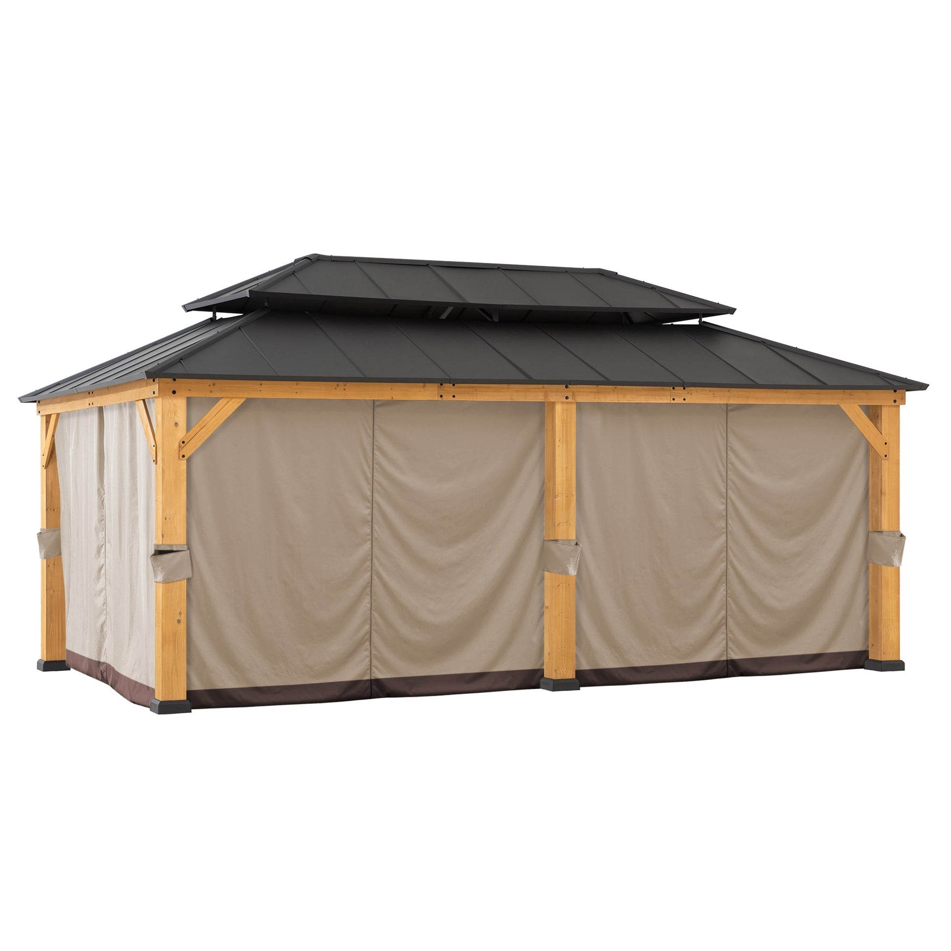 Mazonvintage 12x20 Cedar Frame Gazebo with Galvanized Steel Roof and Curtains
