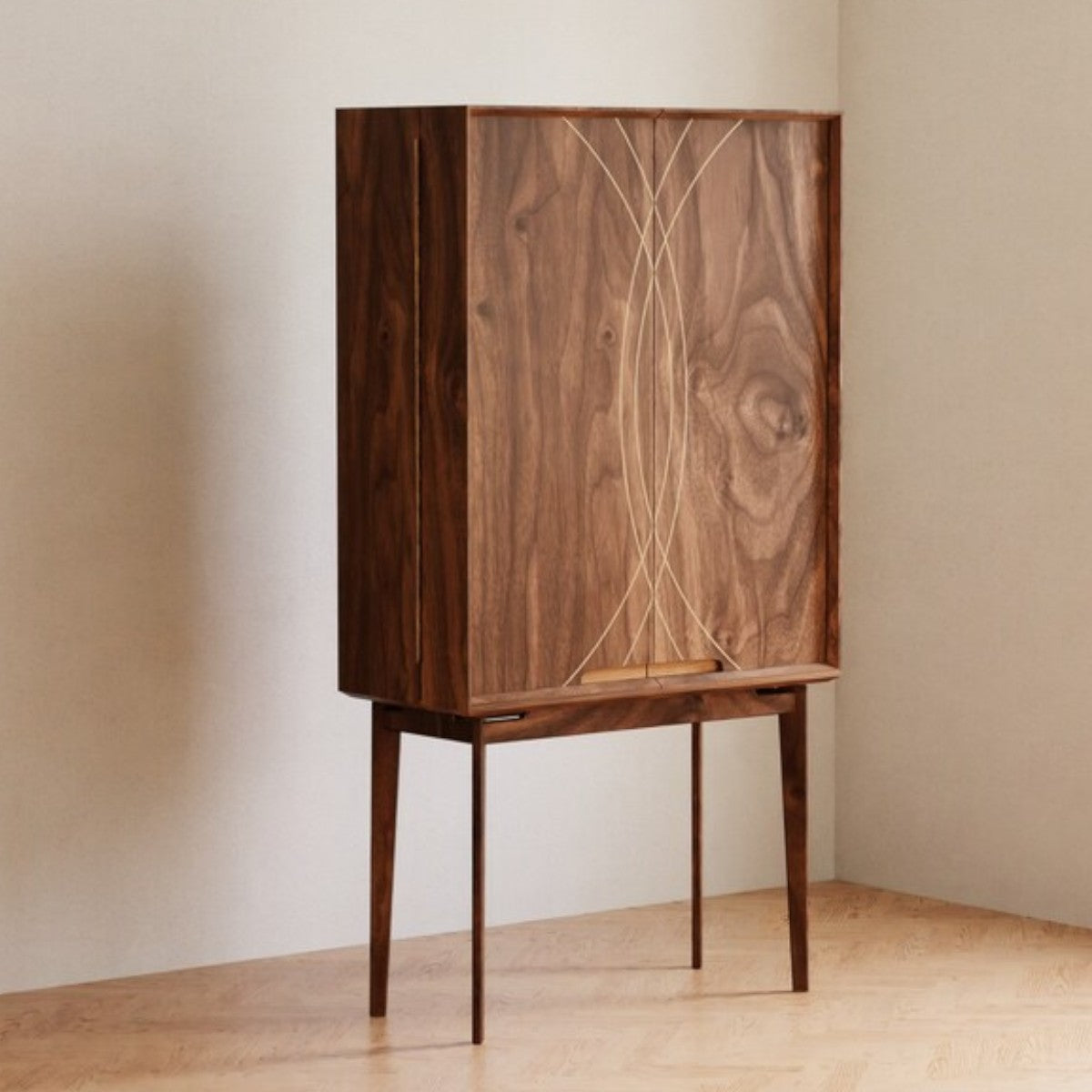 Kavin Walnut Wood Bar Cabinet