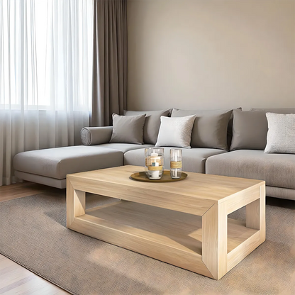 Light Oak Coffee Table, Modern Minimalist Design, 2 Tiers 