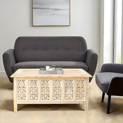 Luxury Carved Wooden Coffee Table – Exquisite Boho Style 