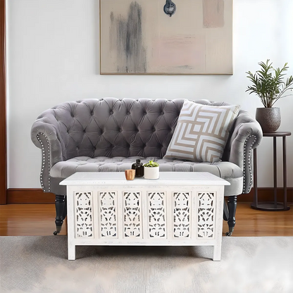 Luxury Carved Wooden Coffee Table – Exquisite Boho Style 
