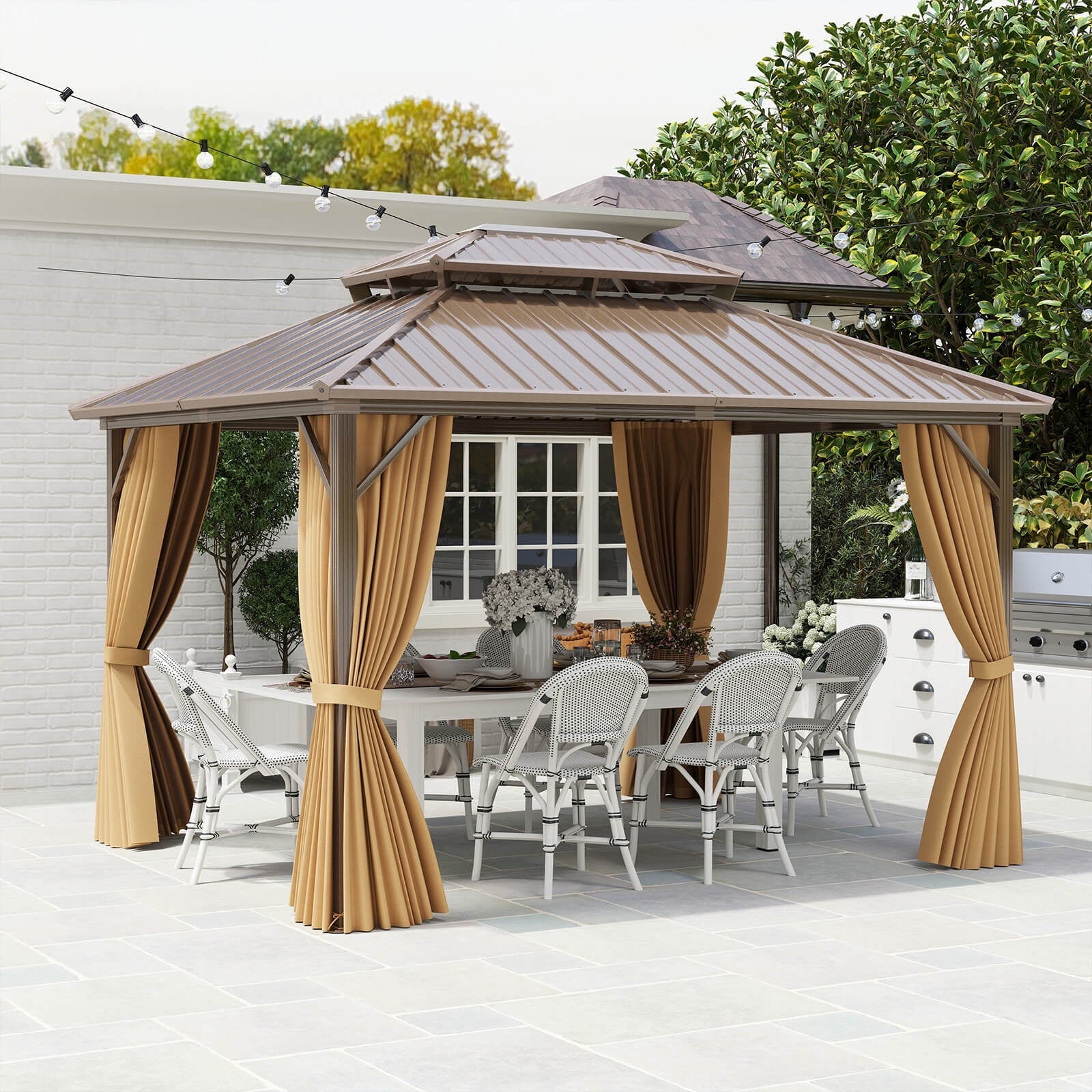 Mazonvintage 12 X 10 FT Mazonvintage Gazebo with  Netting Heavy-Duty Double-Roof Galvanized Metal Top