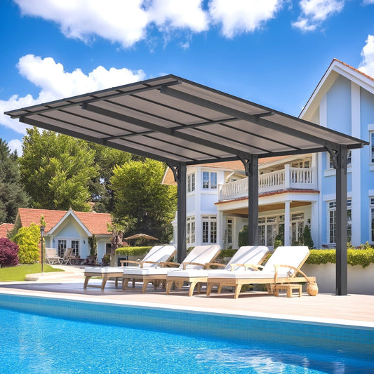 Mazonvintage 14' x 10' Gazebo, Outdoor Wall Mounted Mazonvintage Gazebo & Pergola with Aluminum Frame for Patio, Porch and Backyard in Black