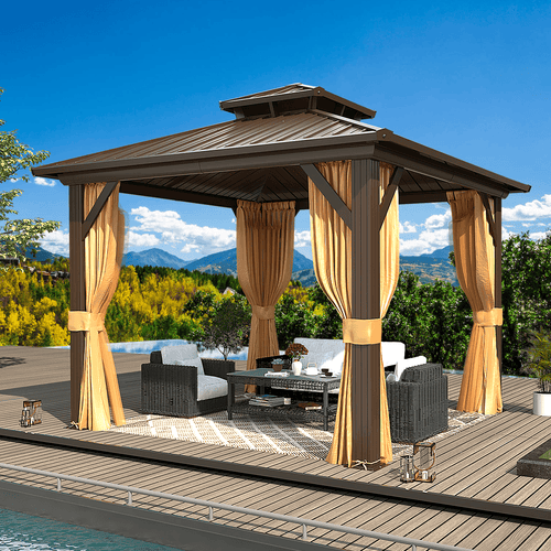 Mazonvintage 10' X 10' Hardtop Gazebo Aluminum Frame Gazebo with Galvanized Steel Double Roof