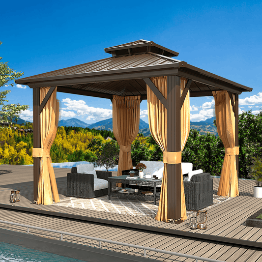 Mazonvintage 10' X 10' Mazonvintage Gazebo Aluminum Frame Gazebo with Galvanized Steel Double Roof