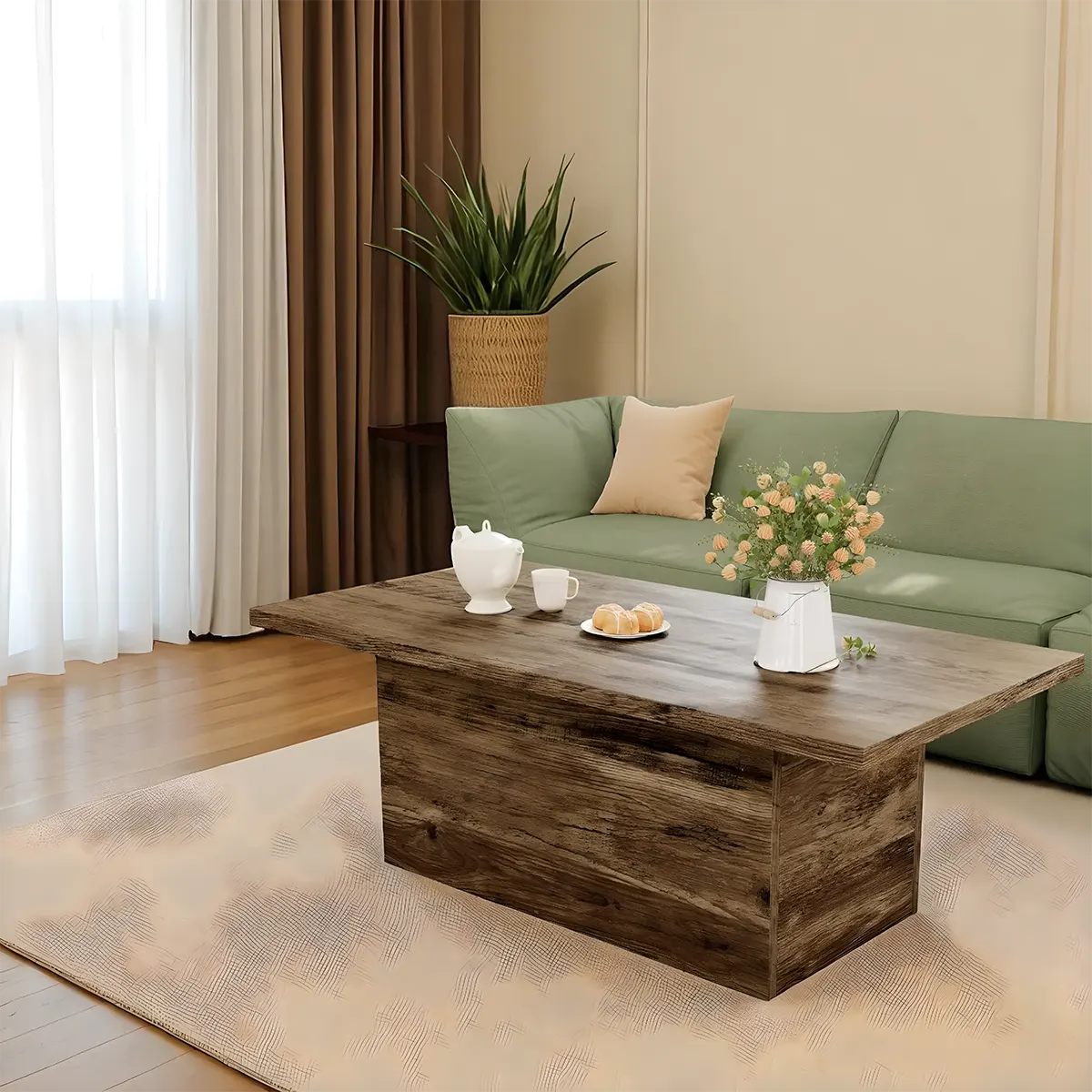 Minimalist Style Natural Wood Coffee Table, Unique And Sophisticated Design 
