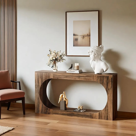 Modern Style Console Table – Luxurious Round Cutout, Walnut Wood 