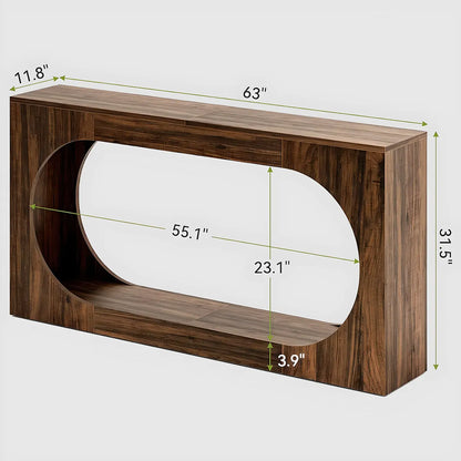 Modern Style Console Table – Luxurious Round Cutout, Walnut Wood 
