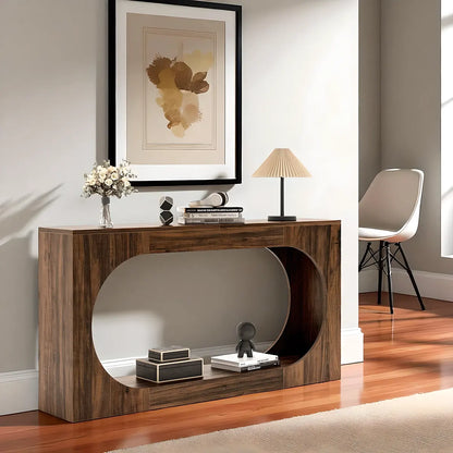 Modern Style Console Table – Luxurious Round Cutout, Walnut Wood 