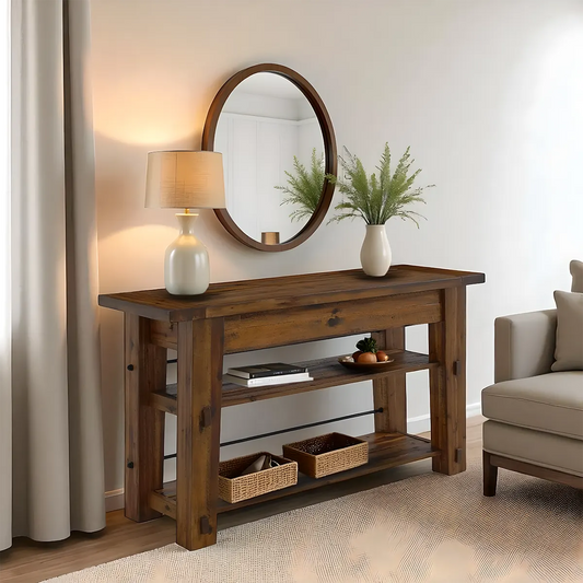 Nastya 54″ Console Table – Natural Wood and Metal Frame Rustic Industrial Style 