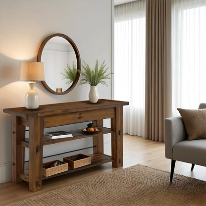 Nastya 54″ Console Table – Natural Wood and Metal Frame Rustic Industrial Style 