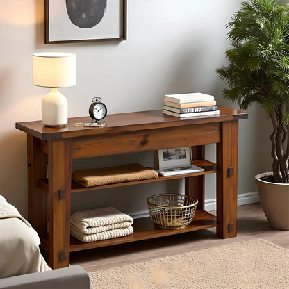 Nastya 54″ Console Table – Natural Wood and Metal Frame Rustic Industrial Style 