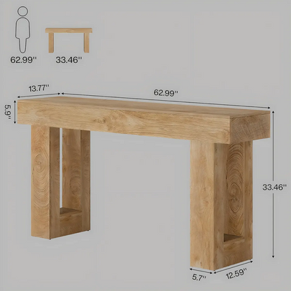 Natural Oak Console Table – Minimalist Design, 63″ x 14″ x 34″ 