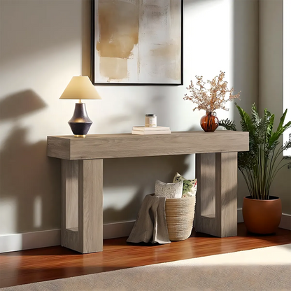 Natural Oak Console Table – Minimalist Design, 63″ x 14″ x 34″ 