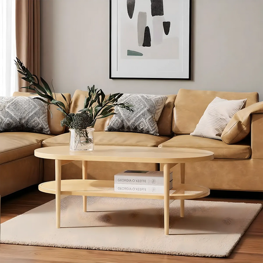 Natural Oak Oval Coffee TABLE, Exquisite Design, Compact Size Suitable For Most Spaces 