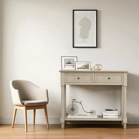 Natural Wood Console Table with 2 Drawers – Elegant and Convenient 
