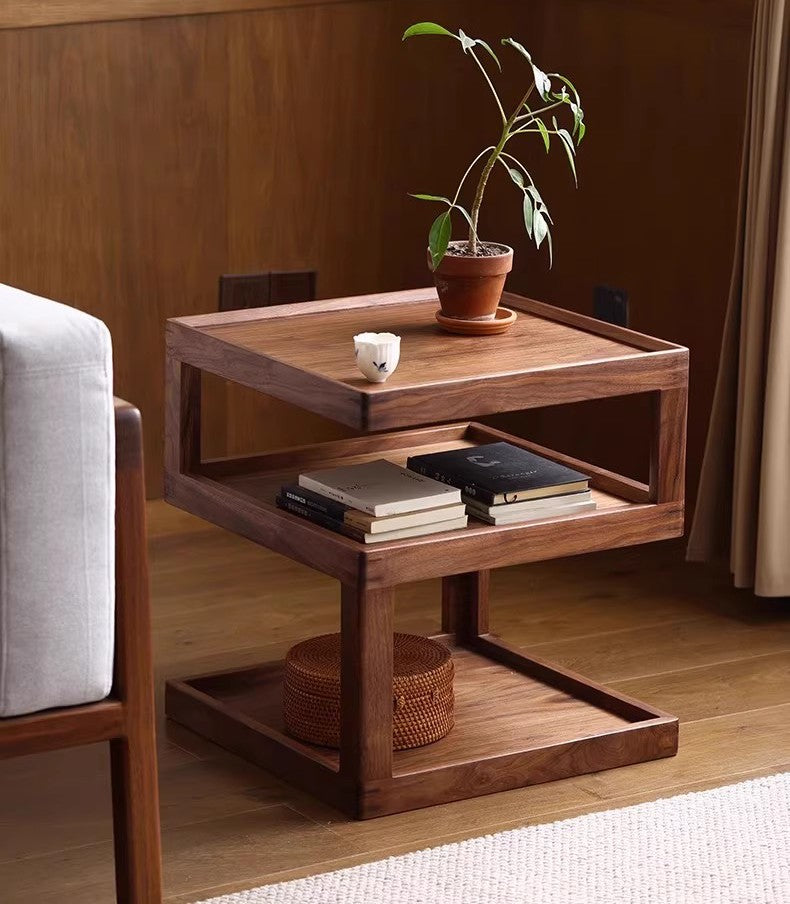 Mazonvintage-Creative Geometry Black Walnut Wood Side Table