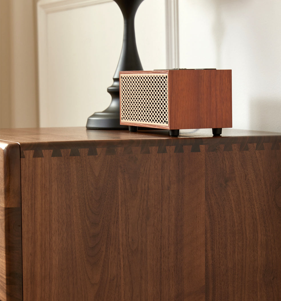Mazonvintage-Japandi Solid Black Walnut Wood Bedside Table with 2 Drawers