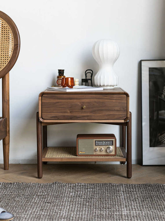Mazonvintage-Seraph Dual Layer Black Walnut Wood Nightstand