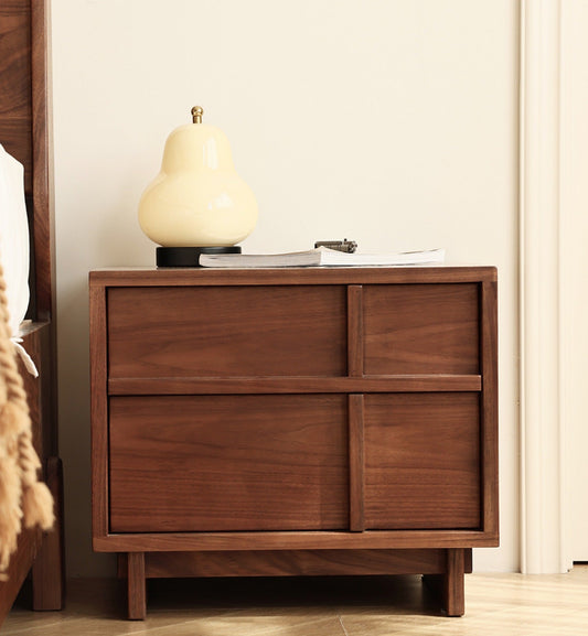 Mazonvintage-Stylish Cross Design Walnut Wood Nightstand