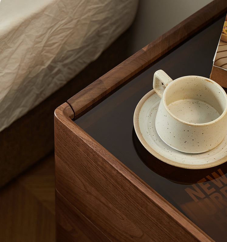 Mazonvintage-Voyage Black Walnut Wood Nightstand with Glass Top