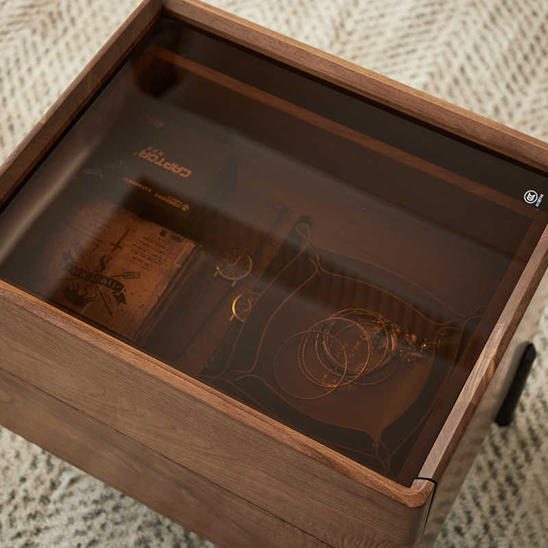 Mazonvintage-Voyage Black Walnut Wood Nightstand with Glass Top