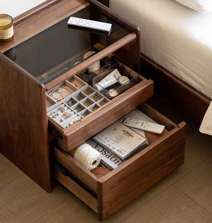 Mazonvintage-Contemporary Night Walnut Wood Nightstand