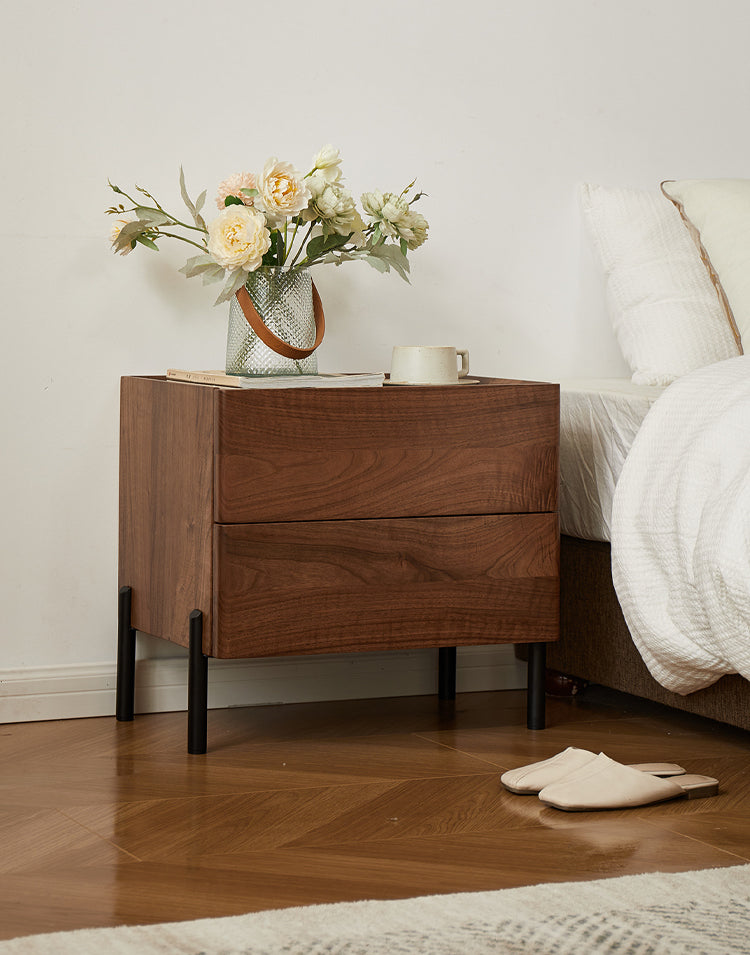 Mazonvintage-Voyage Black Walnut Wood Nightstand with Glass Top
