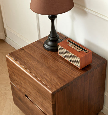 Mazonvintage-Japandi Solid Black Walnut Wood Bedside Table with 2 Drawers
