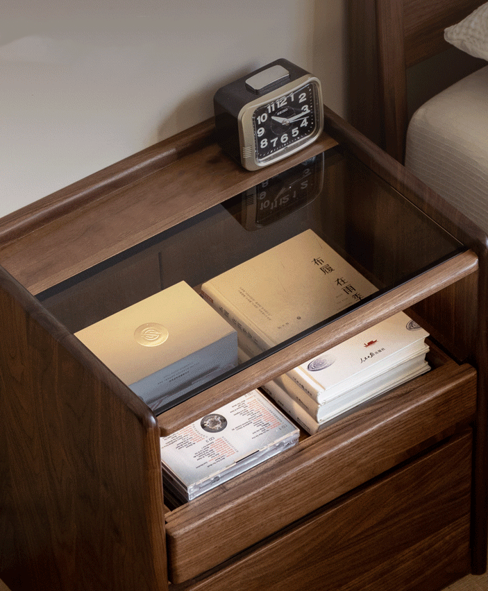 Mazonvintage-Contemporary Night Walnut Wood Nightstand