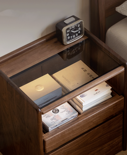 Mazonvintage-Contemporary Night Walnut Wood Nightstand