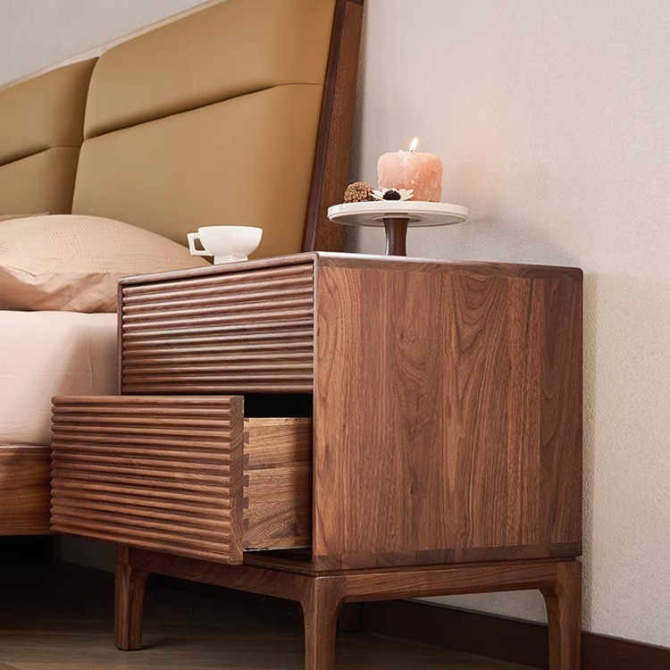 Mazonvintage-Shutters Door Walnut Wood Nightstand