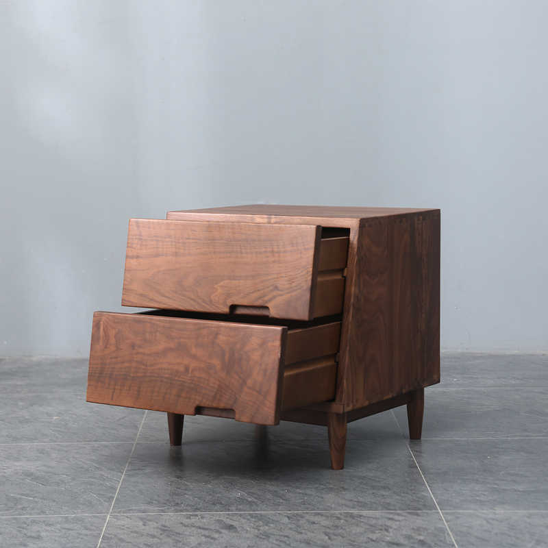Mazonvintage-Sculpted Walnut Wood Nightstand with Personality