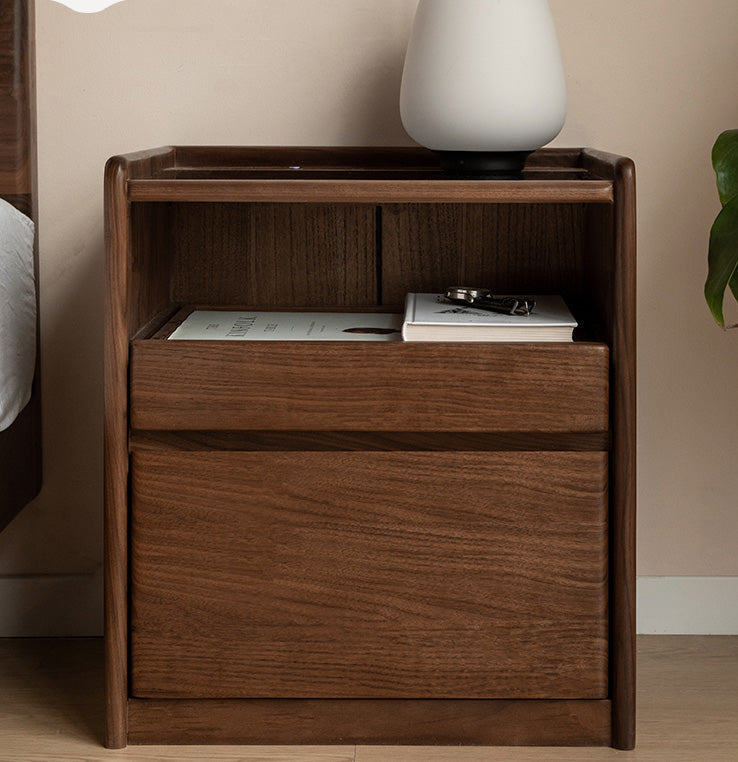 Mazonvintage-Contemporary Night Walnut Wood Nightstand