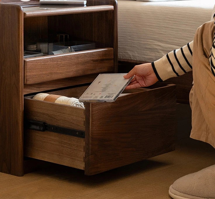 Mazonvintage-Contemporary Night Walnut Wood Nightstand