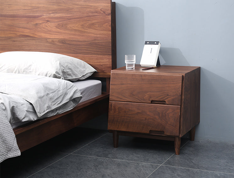 Mazonvintage-Sculpted Walnut Wood Nightstand with Personality