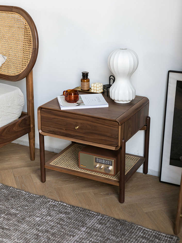 Mazonvintage-Seraph Dual Layer Black Walnut Wood Nightstand
