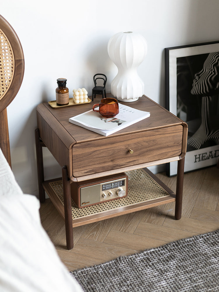 Mazonvintage-Seraph Dual Layer Black Walnut Wood Nightstand