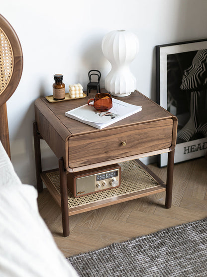 Mazonvintage-Seraph Dual Layer Black Walnut Wood Nightstand