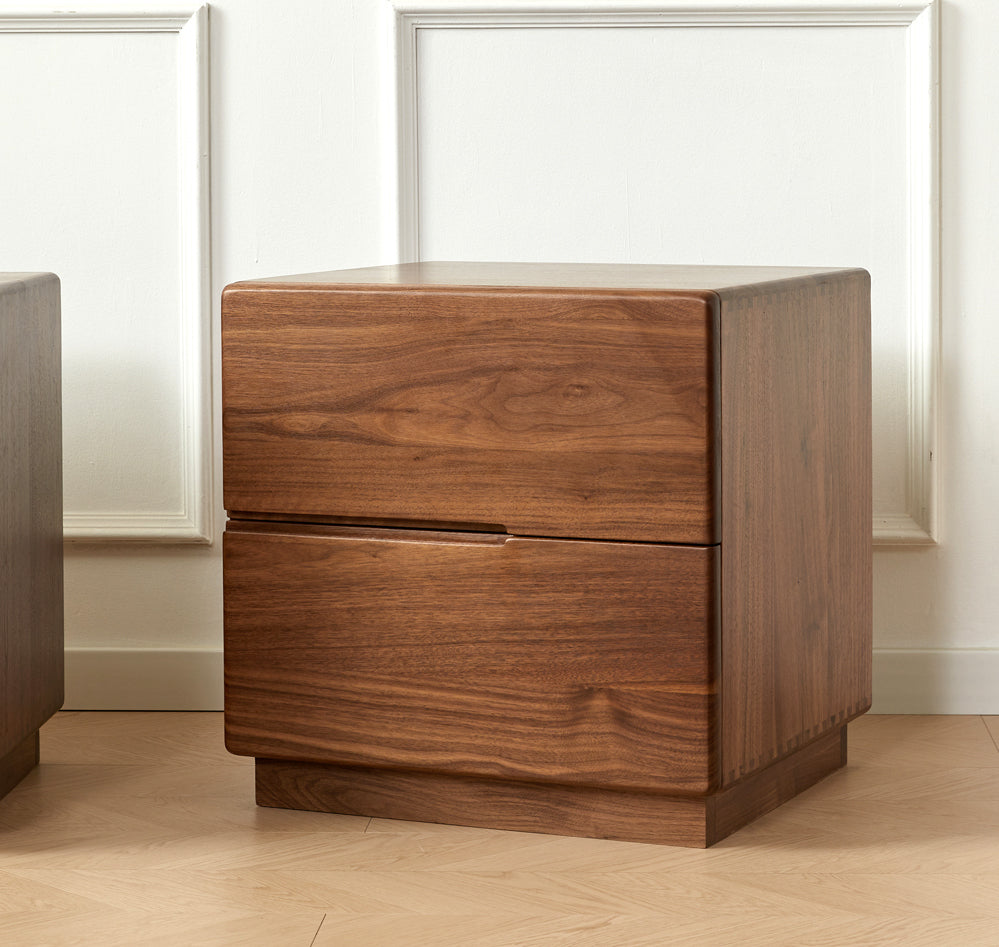 Mazonvintage-Japandi Solid Black Walnut Wood Bedside Table with 2 Drawers