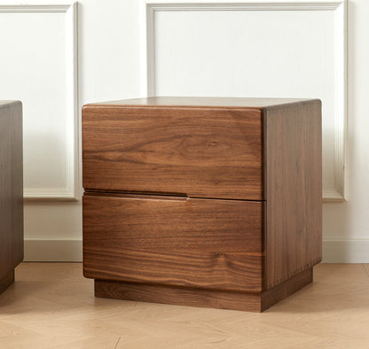 Mazonvintage-Japandi Solid Black Walnut Wood Bedside Table with 2 Drawers