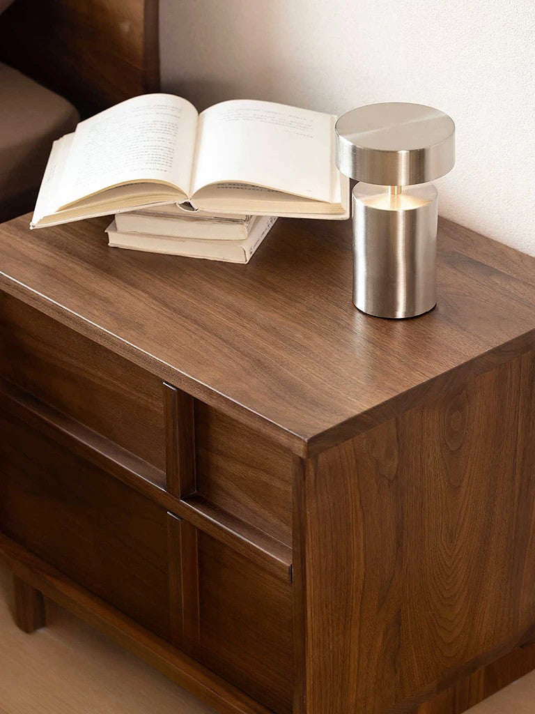 Mazonvintage-Stylish Cross Design Walnut Wood Nightstand