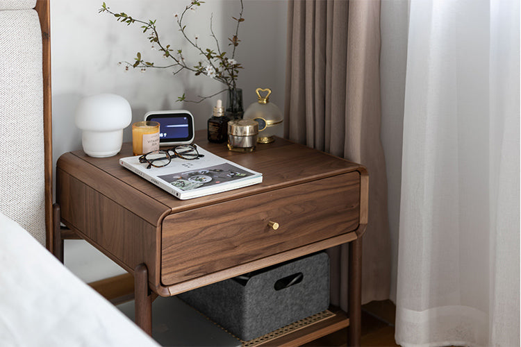Mazonvintage-Seraph Dual Layer Black Walnut Wood Nightstand
