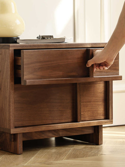 Mazonvintage-Stylish Cross Design Walnut Wood Nightstand