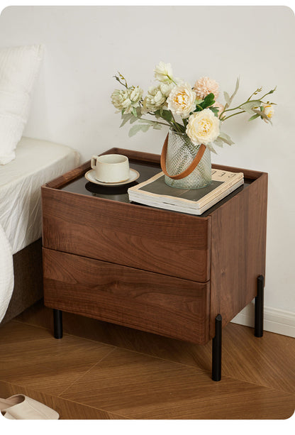Mazonvintage-Voyage Black Walnut Wood Nightstand with Glass Top