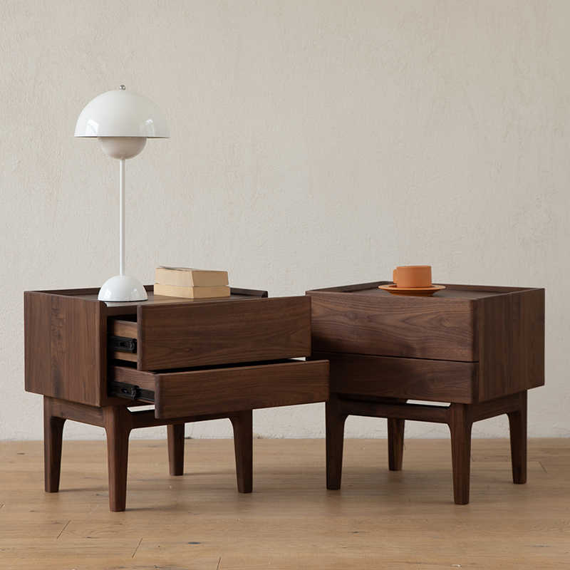 Mazonvintage-Eclipse Four High Leg Walnut Wood Bedside Table