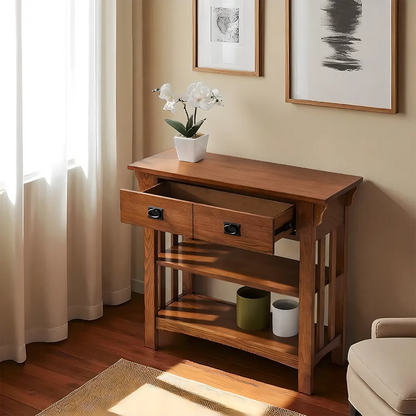 Refined Oak Console Table – Elegant Craftsman Design 