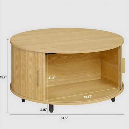 Round Wooden Coffee Table With Drawers, Minimalist and Functional Scandi 
