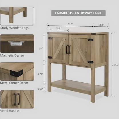 Rustic Farmhouse Console Table with Storage Shelf 