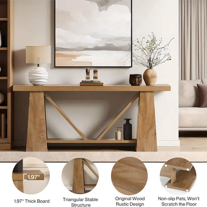 Rustic Oak Console Table – Geometric Legs Modern Design 